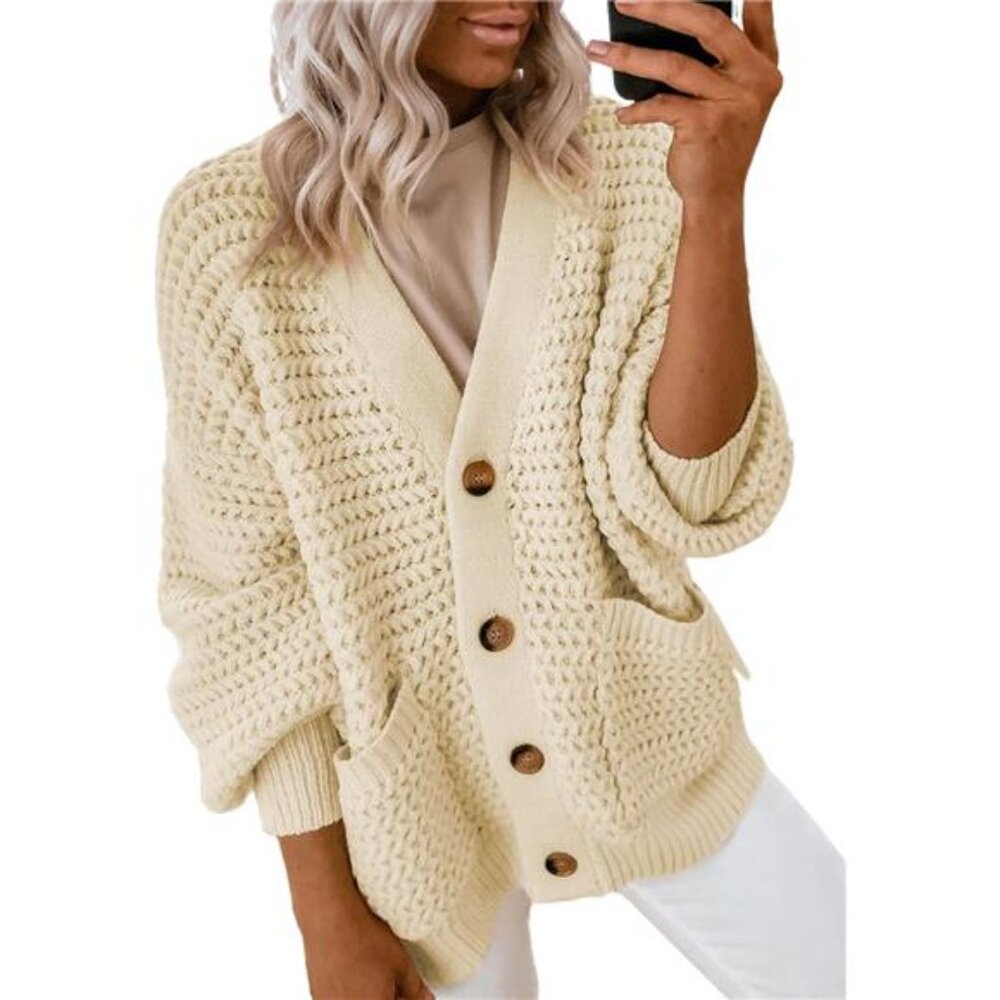 New Womens Casual Open Front Long Sleeve Chunky Knit